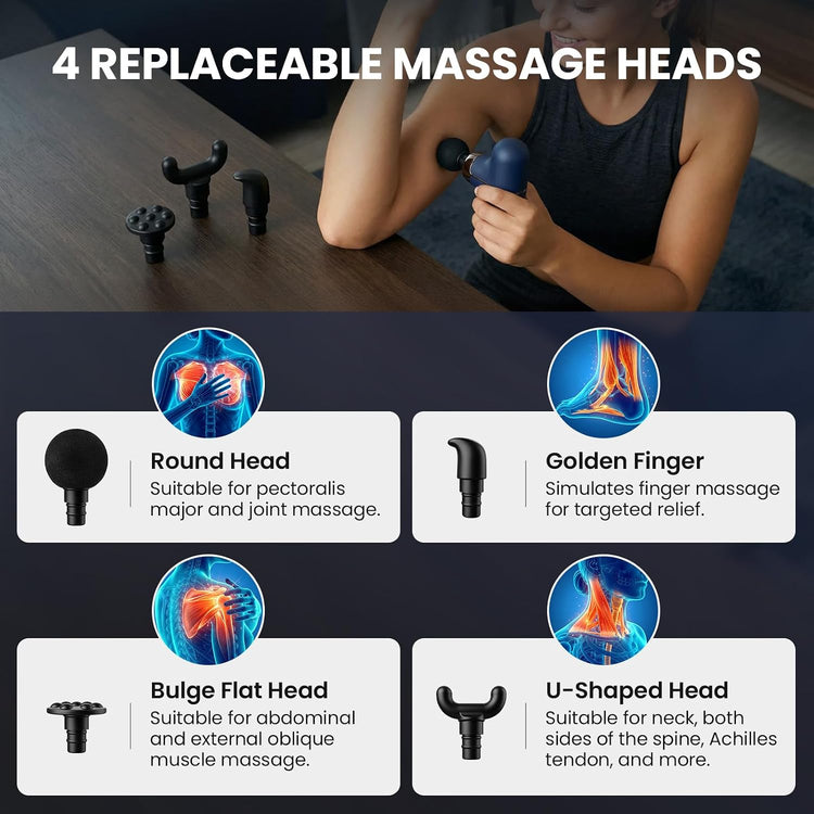 Rika Mini Deep Tissue Massage Gun | 4 Speeds & 4 Heads